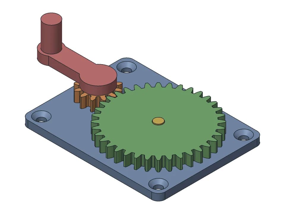 Hand-crank gearbox: 3D model render